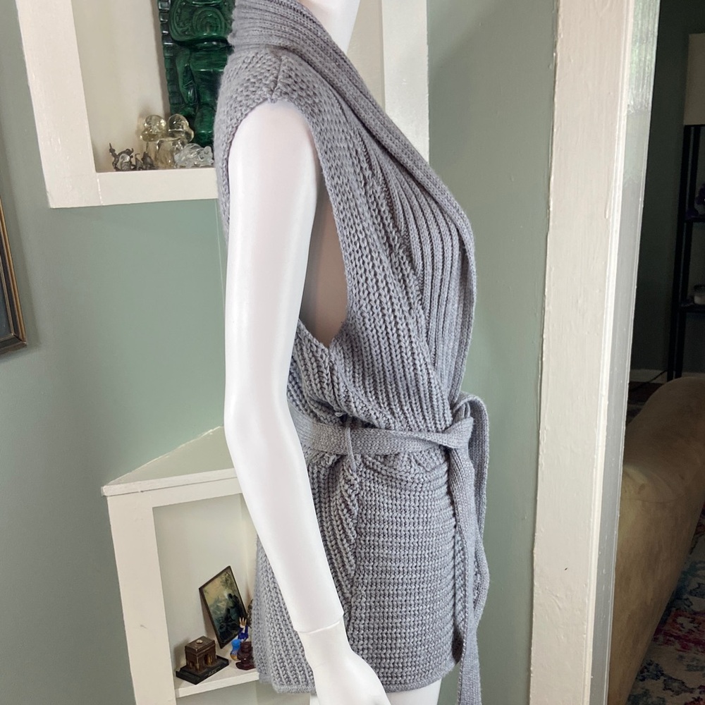 No Boundaries Gray Knit Sleeveless Cardigan Sweater Vest Belted Shrug XLarge XL - Picture 6 of 9